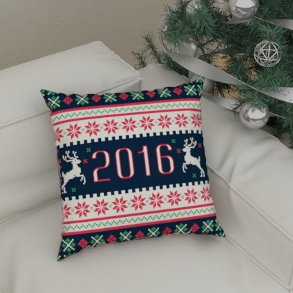 Новогодний орнамент свитер с оленями на подушке