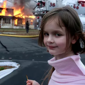 Подушка с девочкой на фоне горящего дома из мема купить