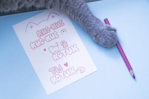 Дизайнерская открытка «Кис-кис, кис-кис, ты котик, я котик»